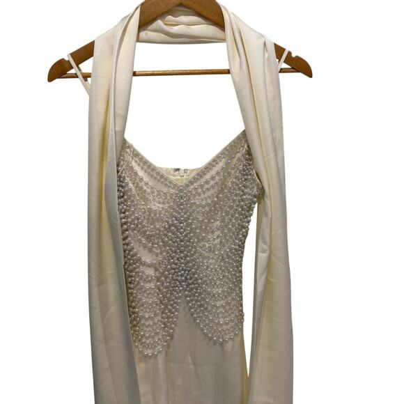 Miss Circle Karmen Pearl Top Pencil Slip Gown with Scarf Small NWT - Picture 4 of 7